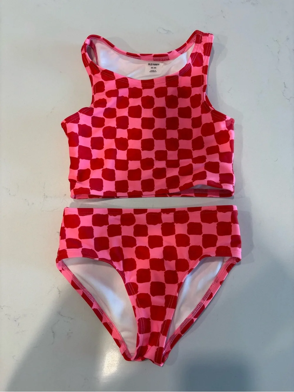 Girls' Pink Checkered Tankini Swim Set